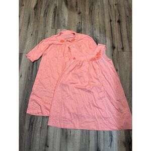 Vintage Lorraine Salmon Pink Womens LG Button Up Nightgown & Sleeveless Floral E